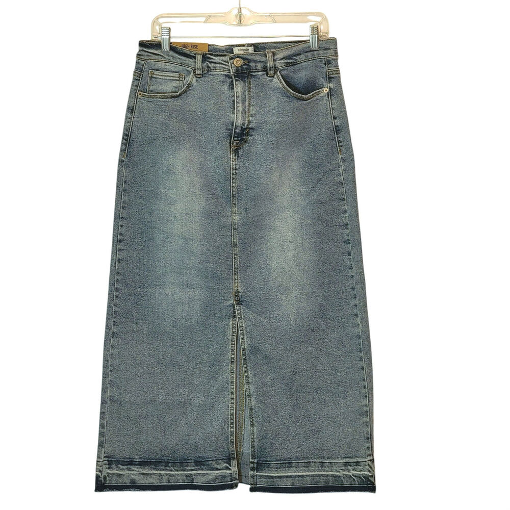 Kensie Jeans NWT The High Rise Midi Denim Skirt Blue Casual Classic 10